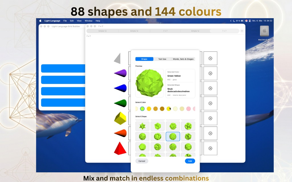 Shape picker with 3D geometry preview.