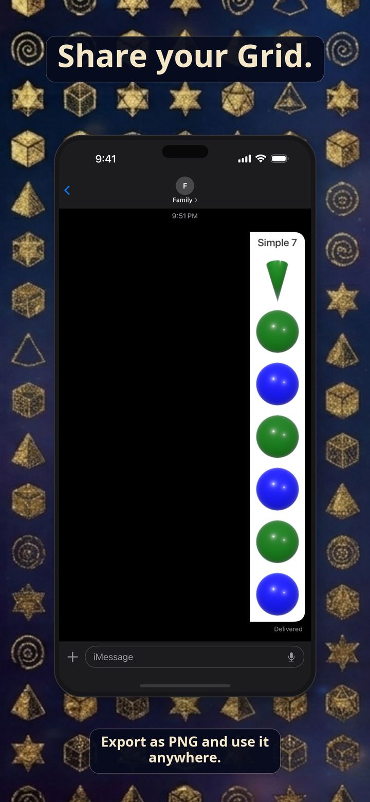 iPhone screenshot of sharing a Grid as PNG.