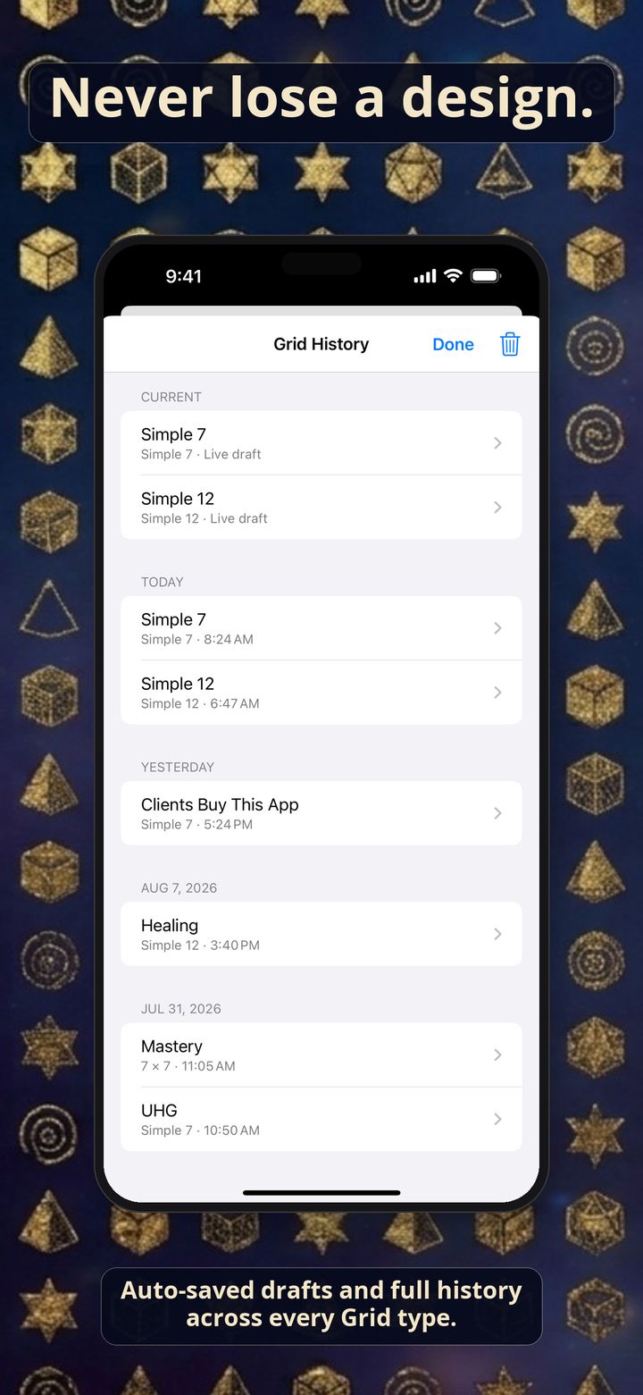 iPhone screenshot of Grid History.