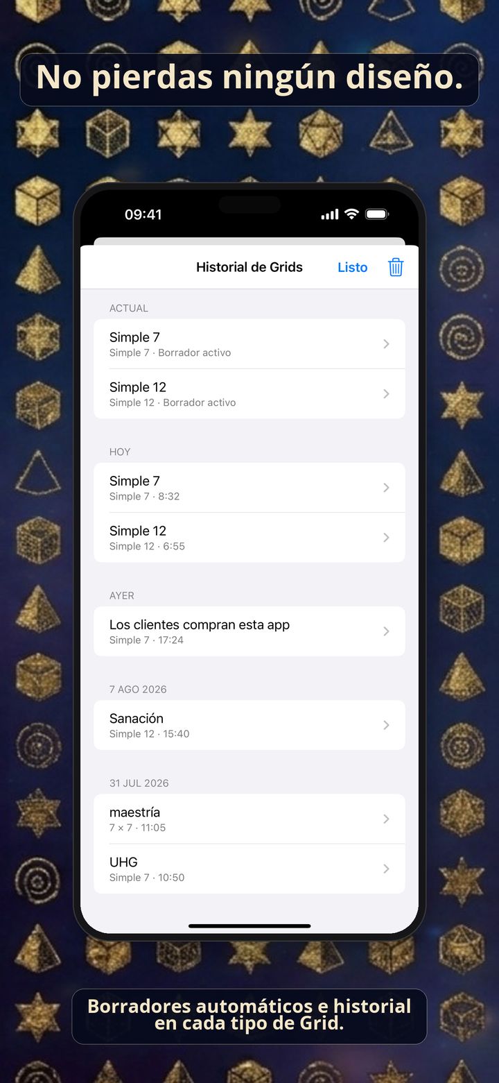 Captura de iPhone de Grid History.